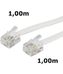 Cordon Téléphone ou ADSL RJ11 mâle vers RJ11 mâle - blanc - 1,00 m