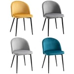 HOMCOM Lot de 4 chaises Salle à Manger Chaise de Cuisine scandinave Chaise en Velours rembourrée avec Pieds effilés en métal, pour Salon, Salle à Manger, Multicolore