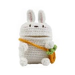 Wondee Global Services Case for Airpods 1 and 2 with Silicone Inside and Crochet Outside in the Shape of a Rabbit with Pouch, White