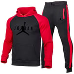 DSFF Sweat à Capuche Jordanie, Veste Sportive et SportsPants de Sport 2 pièces Sportswear, Basketball and Course Former l'échauffement Red Black B-2XL