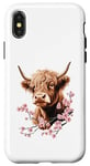 Coque pour iPhone X/XS Fleurs de cerisier - aquarelle Bœuf des Highlands