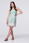 Izabel London Womens Green Floral V-Neck Knee Length Shift Dress Faux Leather - Size Medium