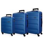 Roll Road Flex Set de Bagages Bleu 55/65/75 cms Rigide ABS Serrure à combinaison 182L 4 roues Bagage à main