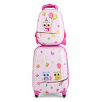 FANTASK Valise 2 pièces pour Enfant + Sac à Dos, Valise à roulettes en Plastique, Bagage pour Enfant, Motif Oiseaux Roses, Petits Oiseaux Roses, Valise pour Enfant