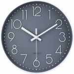 Moderne Horloge Murale silencieuse et sans tic-tac,Horloge Murale Mute Silencieuse Pendule Murale pour La Chambre Cuisine Salon - Gris-30 cm