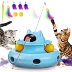 PETTOM Jouet Chat Interactif 4 en 1, Jouets Chat Intérieur Automatique avec Plume et Ball, Jeux Chat Electronique USB Rechargeable