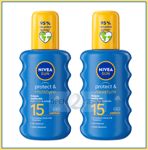 2x Nivea Sun SPRAY Protect & Moisture SPF15 - Immediate Protection - 200ml