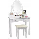 Viking Choice - Coiffeuse en bois blanc - avec miroir éclairé par led - avec tabouret assorti - 80x40x137 cm