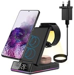 PINRUIGE Wireless Charger With Alarm Clock for Samsung and Night Light, 5 in 1 Wireless Charging Station Compatible with Samsung S23 S22 S21 S20 Z Flip 4/3 Z Fold Galaxy Buds Galaxy Watch 5/5 Pro/4/3