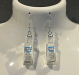 In The Theme Of Absolut Bottles, Earrings, Handmade, Novelty Vodka Earrings.