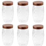 Storage Jar 2L Embossed Round Glass Container Airtight Copper Plastic Lid 6pcs