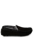 TOTES Mens Real Suede Moccasin Slippers - Black, Black, Size 9, Men