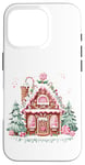 Coque pour iPhone 16 Pro Jolie maison en pain d'épice avec flocons de neige en glaçage rose