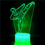 3D Taekwondo Karate Nattlampa Bordsskiva Optisk Illusion Lampor 7 Färgväxlande Ljus LED Bordlampa Jul Hem Kärlek Födelsedag Barn Dekoration Leksak Present