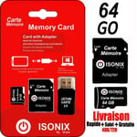 Isonix Carte Mémoire Micro Carte Sd 64 Go Formate Sd-Hc/Sd-Xc + Adaptateur 100% Réel Class 10