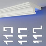 Profilé de joint d'ombre led Moulures, éclairage indirect xps Polystyrene Plafond sec: 10.2 mètres / 6 barrettes, HLED-16 - 90x35 mm (de) - Heximo