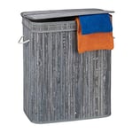 Relaxdays Panier Couvercle 2 Compartiments Corbeille Bambou Coffre à Linge 72 litres, Gris