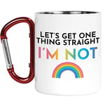 Tongue in Peach Carabiner Mug | Camper Cup | Thermal Mugs | Let's Get One Thing Straight I'm Not | LGBTQ+ LGBT Gay Nature Lover Outdoors Walking | CMBH161