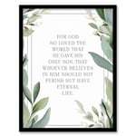 Artery8 John 3:16 God So Loved the World Quote Jesus Christ Christian Bible Faith God Verse Revelations Green Flowers Artwork Art Print Framed Poster Wall Decor 12x16 inch