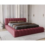 Lit double 160x200 Como - Lit adulte 160x200 avec Rangement - Mousse épaisse, tissu Velvet - Rouge (Whisper 14)