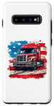 Coque pour Galaxy S10+ Camion conducteur patriotique drapeau USA rouge blanc et bleu camions fourgon