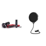 Focusrite Scarlett 2i2 Studio 3rd Gen USB Audio Interface Bundle for the Songwriter & Aokeo Professional Microphone Pop Filter Mask Shield For Blue Yeti and Any Other Microphone