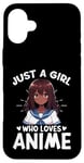 Coque pour iPhone 16 Plus Just a Girl Who Loves Anime Merch Afro-Américain Afro