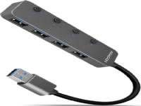 Hub 4-port HUE-MSA USB 3.2 Gen 1 switch, metall, 20 cm USB-A-kabel, microUSB extra strömförsörjning