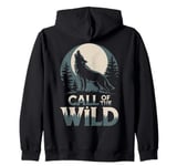 Call of the Wild Howling Wolf Under Full Moon Zip Hoodie