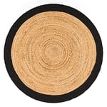 Paco Home Tapis Rond Salon Jute Motif Ethnique Boho Moderne Fait Main Tapis Naturel, Dimension:120 cm Rond, Couleur:Noir