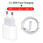 20W Original USB-C Snabbladdare för iPhone 11 12 13 14 Pro Max mini Typ C Snabbladdning för iPhone 8 Plus XR XS MAX USB-C Kabel