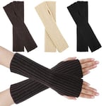 PHOGARY 3 Pairs Gants Sans Doigts Mitaines Femme, Gants Femme Hiver Mitaines Longues Gants Sans Doigts Tricoté Pour Femme Chauffe-Poignets Chaud Gants en Tricot pour L'automne Hiver