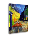 Giallobus - Impression sur Toile - Vincent Van Gogh - Terrasse d'un café la Nuit - Toile à Cadre Standard - 50x70 - Prêt à accrocher - Peintures pour la Maison