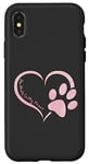 Coque pour iPhone X/XS Rose aquarelle patte de chien cœur citations chiens femmes filles