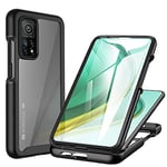 CENHUFO Coque Xiaomi Mi 10T 5G, Coque Xiaomi Mi 10T Pro 5G Antichoc Housse avec Protection d'écran, 360 Degrés Protégé Téléphone Robuste Double Face Transparent Case Portable Intégrale Etui - Noir