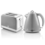 SwanRetro Grey 2 Slice Toaster & 1.5L 3000W Jug Kettle Set SK19020GRN/ST19010GRN