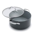 GreenPan Valencia Pro Hard Anodised Healthy Ceramic Non-Stick 24 cm / 5.1 Litre Stock Pot with Lid, PFAS-Free, Induction, Oven Safe, Grey