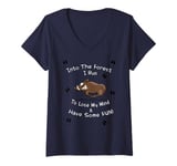 Womens Into The Forest I Run To Lose My Mind Wild Hog Boar Fun V-Neck T-Shirt