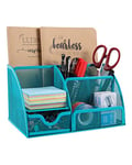 EasyPAG 7 Compartiments Métal Organisateur de Bureau Range Bureau Rangement Bureau Pot à Crayon Porte Stylo avec Tiroir,Turquoise