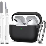 R-fun Compatible with AirPods Pro Generation protective case with cleaning set, full silicone protection for Apple AirPods Pro 2019 charging case[Front LED Visible],Black