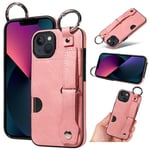 Apple iPhone 13 Hand Strap PU Card Case Pink