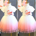 Barn Flickor Flamingo T-shirt Gradient Tutu Tyll Kjol Klänning Set Outfit 4-5 Years