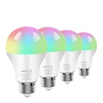 Alexa WiFi Smart Light Bulbs E27, BRTLX A60 RGB 9W Led Dimmable WiFi Bulbs 800LM Compatible with Alexa,Google Home,Remote Control by Smart Phone iOS/Android,4 Pack