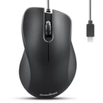 Perixx PERIMICE-221C Souris USB-C Ergonomique avec câble - Optique avec 1200 dpi - Câble de 1,5 m - Noir