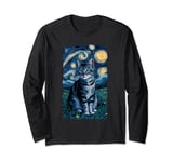 Van Gogh Cat Gifts Tabby Cat Owners Cat Lady Black Men Cat Long Sleeve T-Shirt