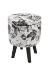 'Black Rose' - Contemporary Round Padded Storage Stool - Black  White