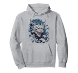 fierce anime blue asian dragon japanese flowers mythical art Pullover Hoodie