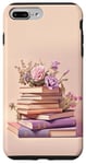 Coque pour iPhone 7 Plus/8 Plus Livres rose violet pastel et fleur sur fond beige