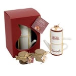 Neapolitan Ceramic Coffee Maker with 2 Cream Hazelnut Pots