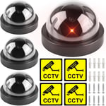 Lot de 4 caméras factices rondes avec LED clignotantes rouges - Caméra de surveillance factice - Fausse caméra de sécurité pour le bureau et la maison - Noir